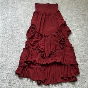Free People Red Ruffled Maxi Skirt